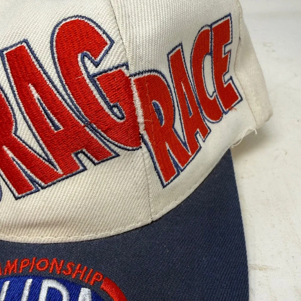 Vintage NHRA Championship Drag Racing Snapback Hat Sport Service White Navy Blue
